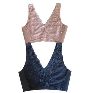 Tahari Lace Bralette Size Medium Pink Gray Wireless Unpadded